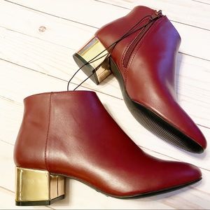 MARC New York Deep Red Booties Gold Block Heel 6